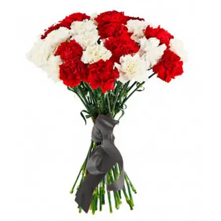 Траурный букет из красных и белых гвоздик № 2