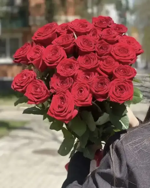 Букет из 27 красных роз под ленту